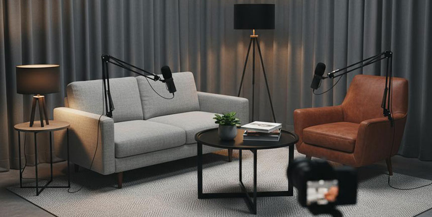 Studio vidéo et podcast professionnel avec équipement complet